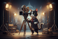 Black-and-white cat filming a movie